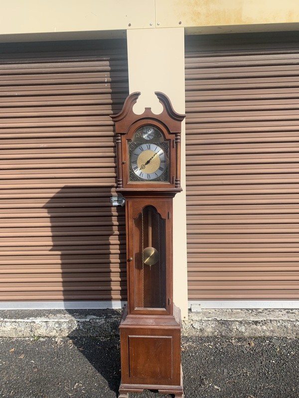 1970s Colonial Manufacturing Co Tempus Fugit Grandfather Clock Brown Wood