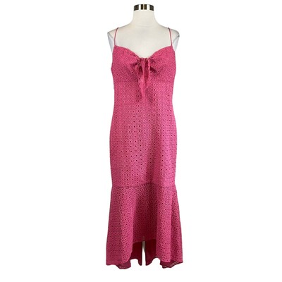 Aidan Mattox Women's Dress Size 8 Pink Eyelet Lace Cut Out High Low Midi Sheath