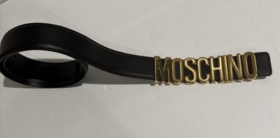 Moschino Milano Black Leather Belt Gold Logo Letters Size 40  display picture 1