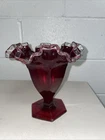 Elegant,Vintage Fenton Ruby Red Silver Crest, Ruffled Edged Vase