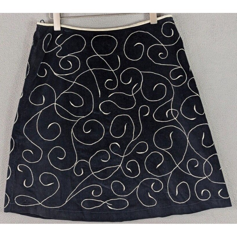 Anthropologie Snak Skirt Womens 12 Black White Swirl Embroidered A-Line Casual