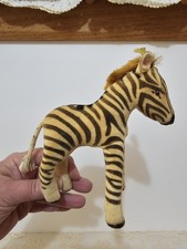 Vintage Steiff Velveteen Zebra 12cm 1950s-60s - Silver Button  Yellow...