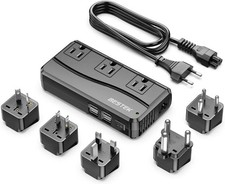 250W Power Converter 3-Outlet and 4-Port USB Travel Voltage Transformer Black US