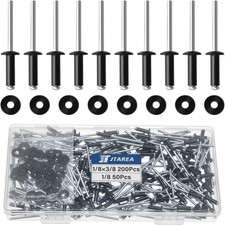 250pz Rivetti Pop in Alluminio Nero 1/8" X 3/8" con Rondelle in Acciaio Inox 3,2 X