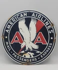 Vintage Weathered American Airlines Mail Porcelain Enameled Metal Sign