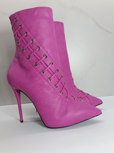 Giuseppe Zanotti Pink Leather Ankle Boots Pointed Toe Stiletto Heel 38,5 cm - Foto 2 di 24