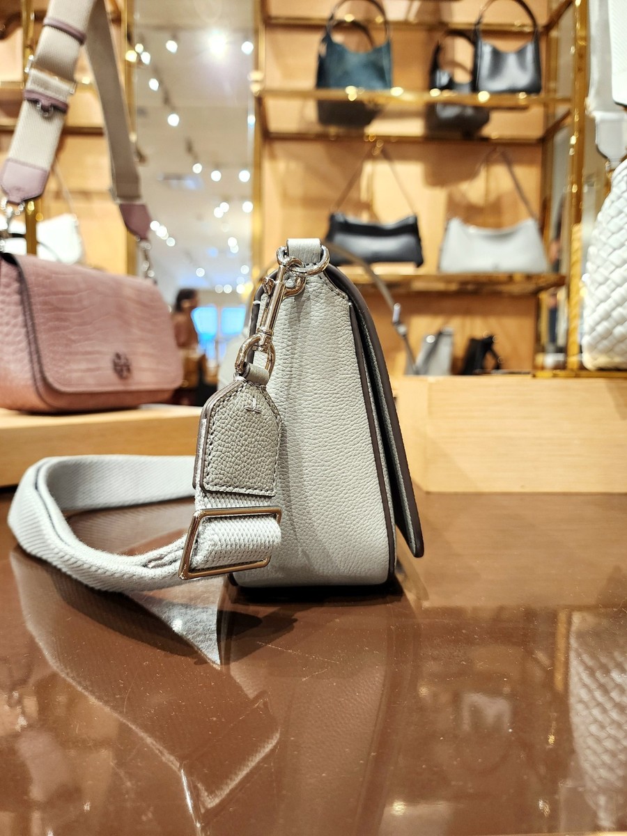 Latest Tory Burch Thea Gray Pebbled Leather Flap Crossbody