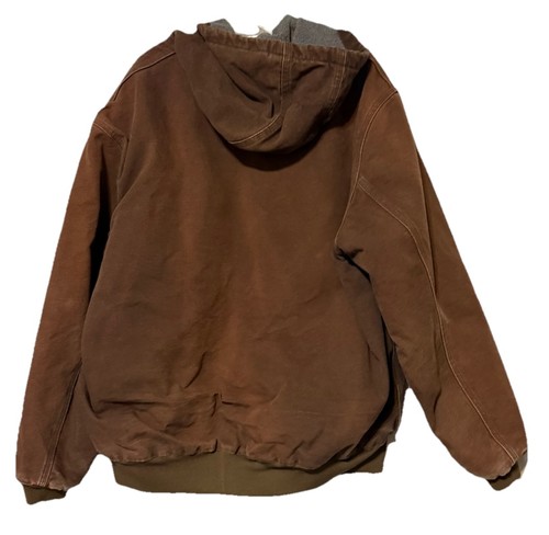 Vintage Carhartt Hooded Canvas Zip Jacket Brown Blanket Lined STAINS J158 Sz XL - Picture 5 of 12