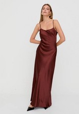 Windsor Burgundy Satin Slip Maxi Dress Spaghetti Straps  Evening Dress Size S