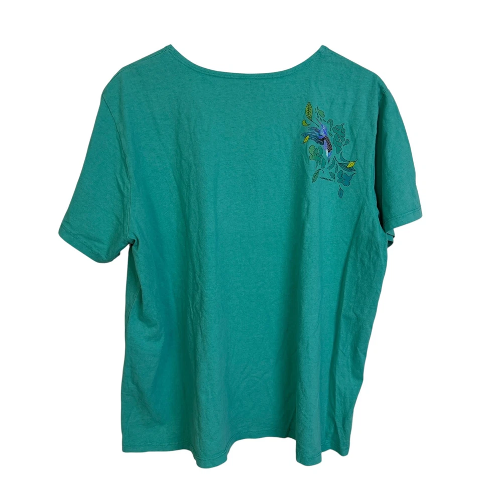 Sabaku Art Wear Shirt Womens XL Green Floral Short Sleeve Colorful Graphic Birds - Image 2 of 4