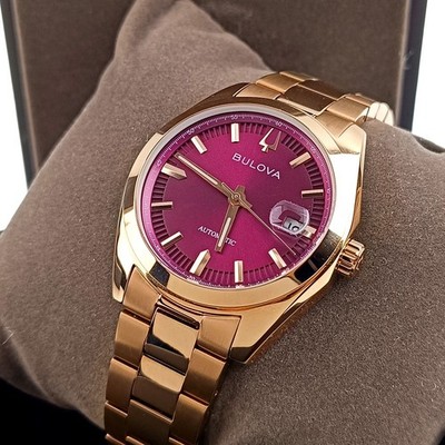 Men's Bulova Surveyor 97B234 Purple Dial Rose Gold Stainless Automatic Watch