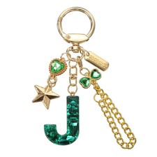 Initial Letter Keychain for Women Cute Heart Butterfly Star Chain Green J