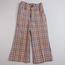 Vintage 1970s Orange Plaid Flare Pants Bell Bottom By Buster Brown Size 4 Kids