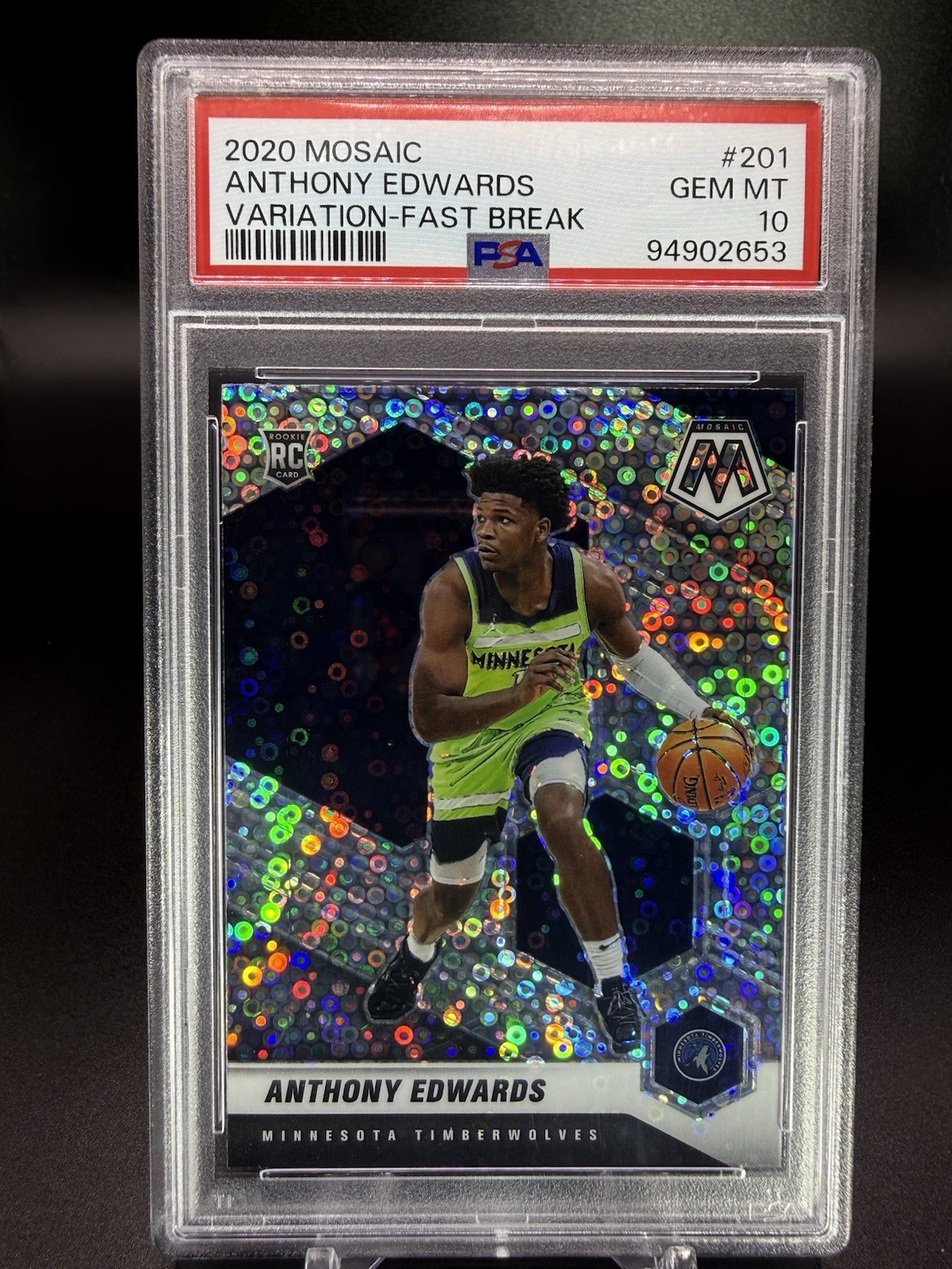 🏀🔥2020 Panini Mosaic Anthony Edwards (RC) Fast Break Variation PSA 10🔥🏀 view 3