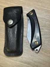 Vintage NORMARK Super Swede Folding Pocket Knife With Leather Sheath