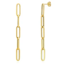 14K Yellow Gold 5-Link Paperclip Drop Push Back Earrings 76mm