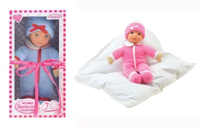 ITM Puppe Bambolina 34cm Samt blau und pink sortiert Babypuppe Baby Softpuppe