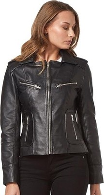 Rachel schwarze Damen Smart Retro Designer echtes Lammleder Leder Mode Jacke