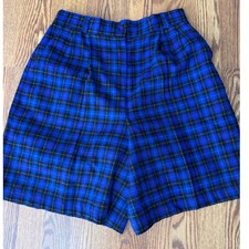 Vintage 90s Wool Tartan Plaid High Waist Shorts Preppy Ivy Dark Academia Size 14