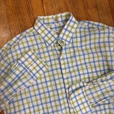 Peter Millar Crown Mens Long Sleeve Button Down Large Blue Green Plaid NOTE