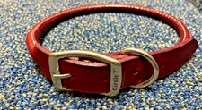 USA Made Latigo Leather - Rolled Round 24'' Adjustable Dog Collar - red color