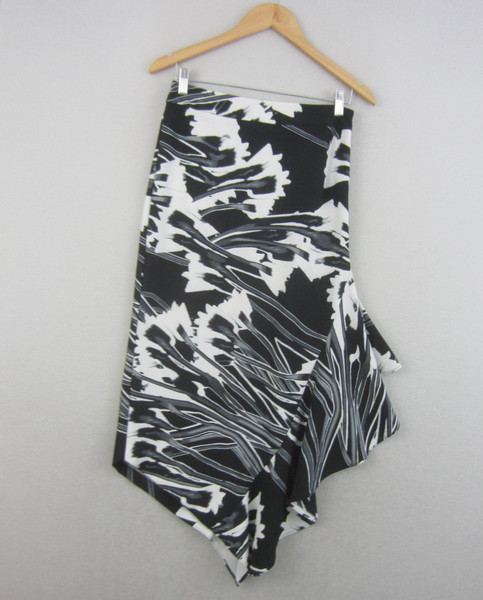 Jane Lamerton Skirt Womens 8 Black White Geometric A-Line Ruffle Asymmetrical