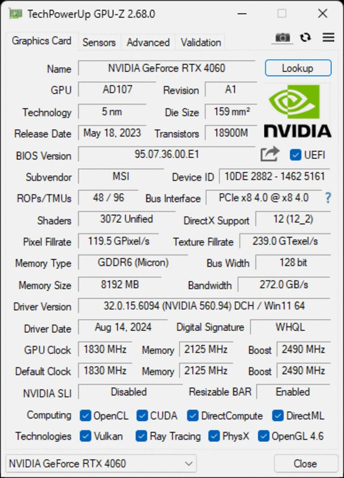 MSI GeForce RTX 4060 VENTUS 2X BLACK 8G OC 8GB GDDR6 PCIe 4.0 x8 Graphics Card - Image 2 of 4