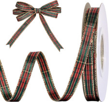 Christmas Plaid Ribbon, 3/8 Inch 25 Yard Woven Edge Gingham Ribbon for Gift Wrap