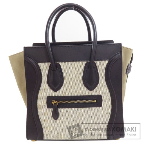 Celine Luggage Micro Handbag Calf Canvas Black Gray White Used From Japan