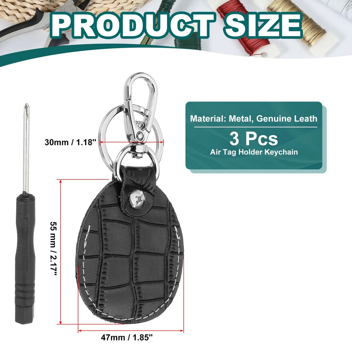 3 PIEZAS Cuero Llavero Llavero Cubierta RFID Llave Protector 1.85"x 2.17" Negro