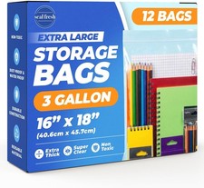 Jumbo Storage Bags 3 Gallon XXL Plastic Zip Bags 12 Count Clear Heavy Duty
