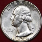 Brilliant Uncirculated 1932P US Washington Silver 25 Cents