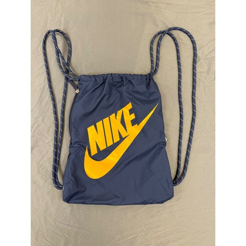 Nike Heritage Drawstring Cinch Backpack Navy Blue Yellow Logo BA5351-451