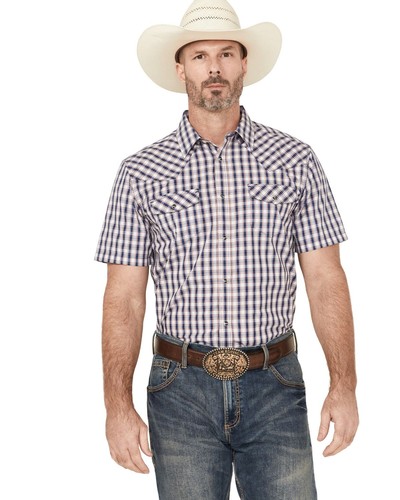 Gibson Trading Co Men's Pointed Arrow 2 Plaid Print Short Sleeve Snap Stretch -