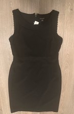 Ann Taylor Short Sleeve Scallop Trim Black Sheath Work Dress - Size 4 - NWT