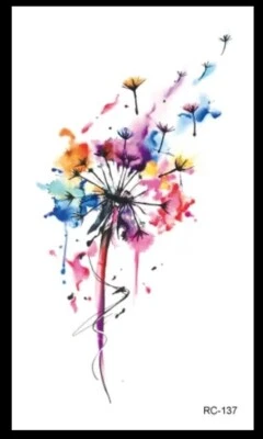 ROSIE'S TATTOO BOUTIQUE RAINBOW DANDELION Temporary Tattoo 🌈 Adult Body Art Transfers Small 9x6 Cms 💐