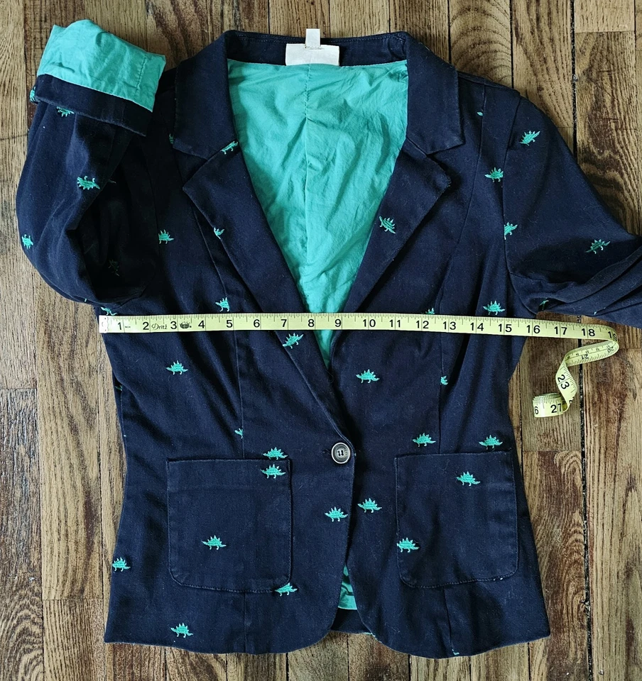 Women's Modcloth Dinosaur Stegosaurus Navy Blue Blazer Jacket Size Small - Image 3 of 4