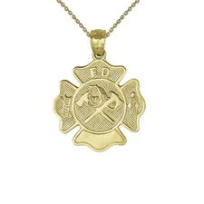Sterling Silver Yellow Gold Plated Necklace w/ Fire Department Pendant Charm