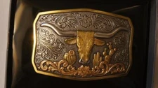 NOCONA SILVER & Gold tone LONGHORN BELT BUCK Belt Buckle 37910