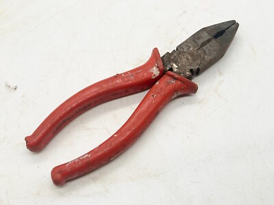VINTAGE PAAR ZANGEN STAHL DIY GARAGE WERKZEUG ISOLIERT ROTER GRIFF