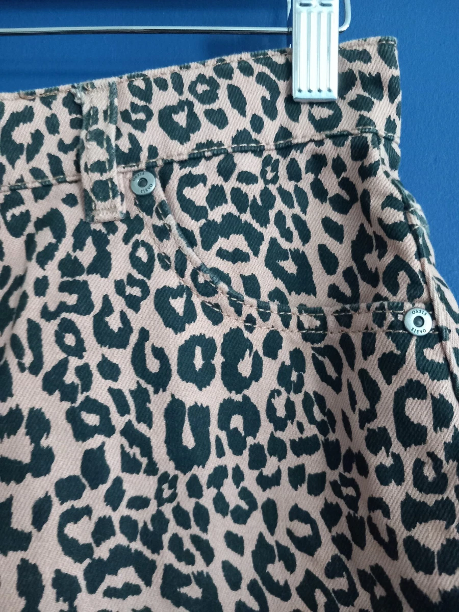 Oasis leopard print animal denim skirt sz 14 eBay
