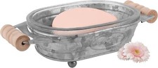 Autumn Alley Galvanized Farmhouse Soap Dish for Bathroom - Wooden Handle