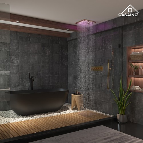 Sistema de ducha termostático de 16 pulgadas con LED, 64 colores juego de grifos de ducha de baño - Imagen 27 de 28