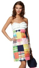 Lilly Pulitzer Cameron Multi Bingo Blanket Sewn Patch Madras Ruffle Dress 0 2