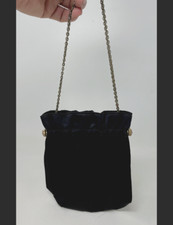 1950s Black Satin Evening Bag Chain Strap Goldtone Frame Vintage Cocktail Purse