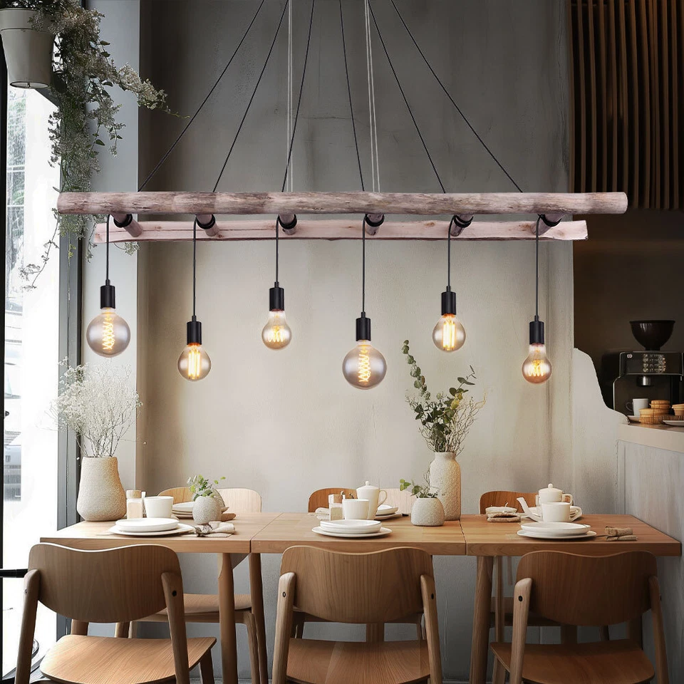 GLOBO Esszimmerleuchte Hängelampe Pendelleuchte Holz Leiter 6-Flammig verstellbar E27