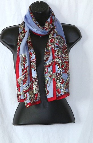 JONES NEW YORK Red/Multi Paisley Print Shadow Stripe Silk Scarf 58 x 10 - Picture 5 of 10