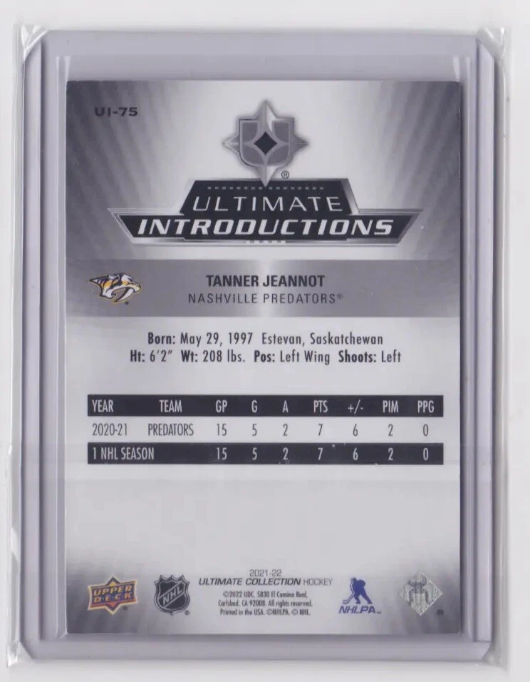 2021-22 UD ULTIMATE COLLECTION INTRODUCTIONS GOLD/49 TANNER JEANNOT #UI-75 PREDS - Image 2 of 2