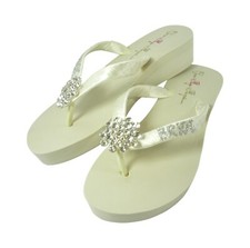 Glitter Bride Flip Flops FREE SHIPPING - Ivory 2 Inch Heel - Rhinestone Jewel