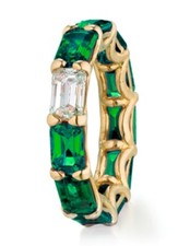 6Ct Green Emerald Simulated Diamond Full Ice Eternity Band Yellow Gold Plated